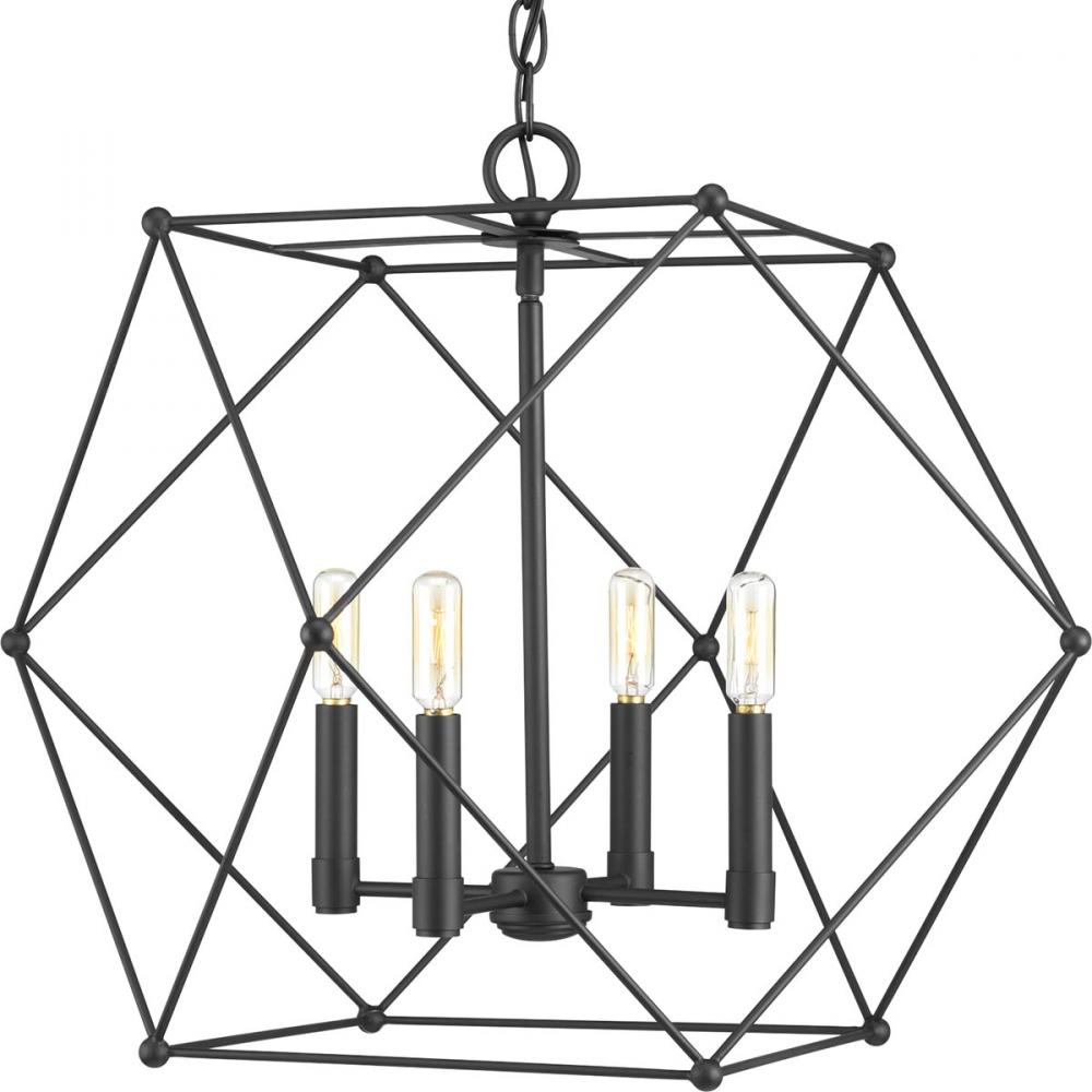 Spatial Collection Four-Light Matte Black Global Pendant Light