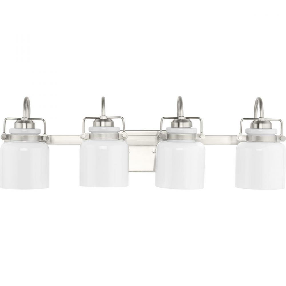 Fessler Collection Four-Light Brushed Nickel Opal Glass Farmhouse Bath Light