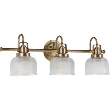 Progress P2992-163 - Archie Collection Three-Light Vintage Brass Clear Double Prismatic Glass Coastal Bath Vanity Light