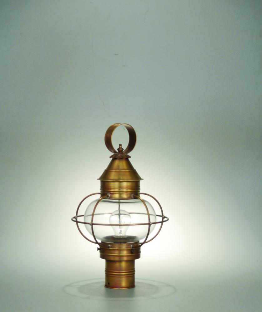 Caged Onion Post Antique Brass Medium Base Socket Clear Seedy Glass