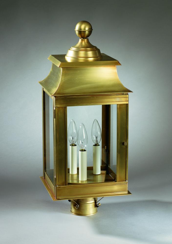 Pagoda Post Verdi Gris 3 Candelabra Sockets Frosted Glass